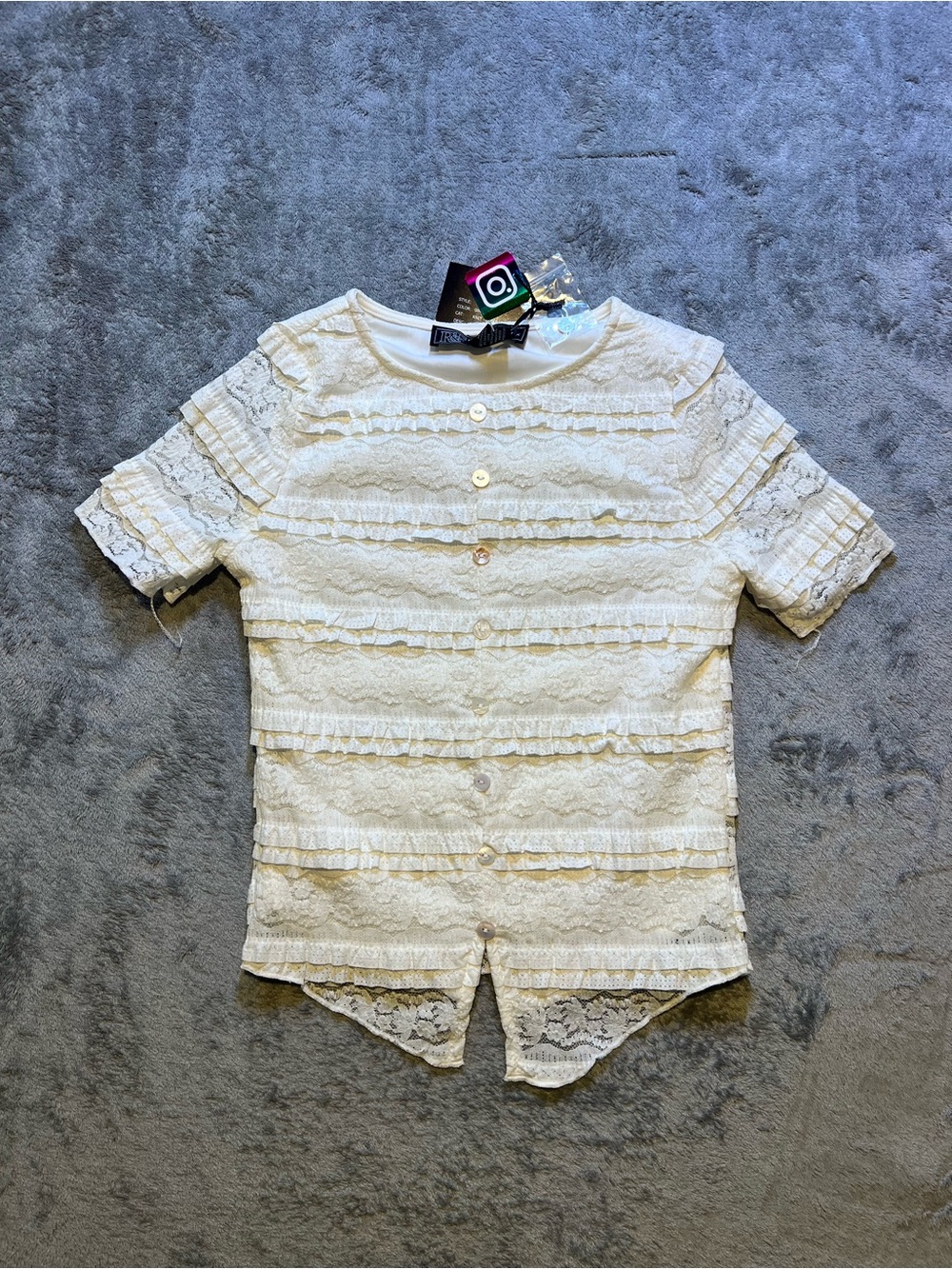 Girls' Lace Ruffle Short-Sleeve Top in Cream